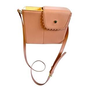 Kate Gabrielle Ella Drink Crossbody Bag Cup Holder Purse Handbag Pink Scalloped